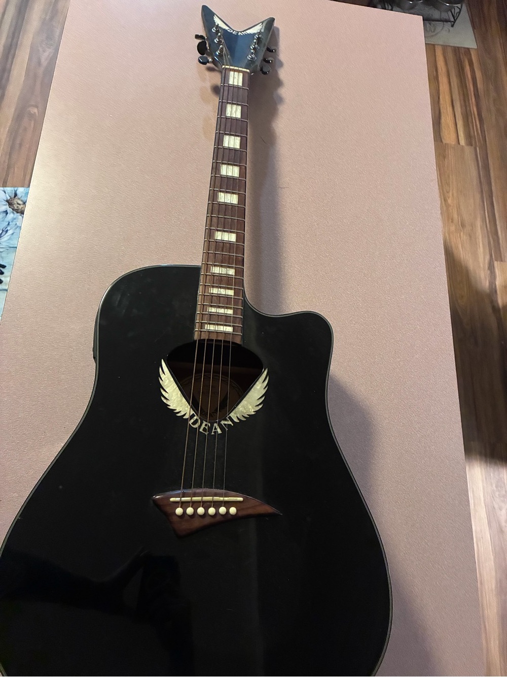 Black Acoustic-Electric Dean V Wing Cutway